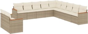 vidaXL 11 részes bézs polyrattan kerti ülőgarnitúra párnákkal