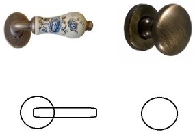 Samoha-Diána Fehér-Kék Virággal Patinás Antik WC Gomb/Kilincs