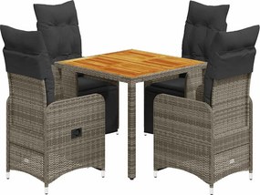 vidaXL 5 részes szürke polyrattan kerti bisztrógarnitúra párnákkal