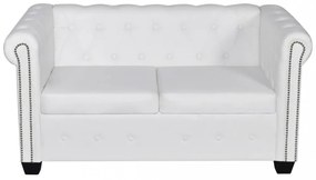 2 személyes fehér műbőr Chesterfield kanapé