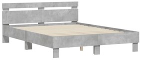 betonszürke ágykeret fejtámlával és LED-del 150x200 cm