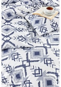 Fehér-kék négyrészes kétszemélyes hosszabbított ágyneműhuzat lepedővel 200x220 cm Geometric – Mila Home