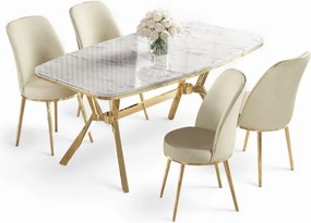 Lena étkezőgarnitúra, fehér márvány-arany, 160 cm – TR240CHR2848