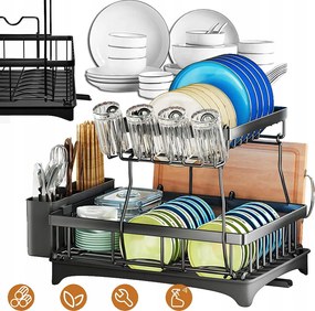 Edényszárító Álló Kétszintes Nagy Fekete Edénycsepegtető