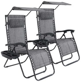 Zéró gravitáció szék napellenzővel és pohártartóval 2 db, több színben-szürke