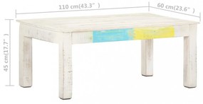 fehér tömör mangófa dohányzóasztal 110 x 60 x 45 cm