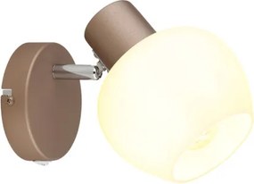 Globo 54662-1 Fali lámpa, fém matt kávébarna, krómozott fém, fehér üveg, billenőkapcsoló a terméken, forgatható/dönthető, SzxM: 125x150mm, Mélység: 160mm, 1x E27 40W 230V izzó nélkül