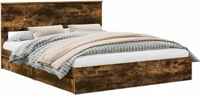 vidaXL Tárolós Ágy fejtámlával Füstölt tölgy 160 x 200 cm Faanyag