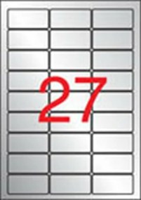 Etikett, 63,5x29,6 mm, poliészter, időjárásálló, kerekített sarkú, APLI, ezüst, 540 etikett/csomag (LCA10070)