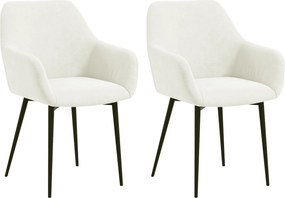 HOMCOM 2 darab Kárpitozott Skandináv Stílusú Étkezőszék, Konyhai Szék Fészekkel, Karfás Karosszék Acél Lábakkal, 54x57x80 cm, Krémfehér | Aosom