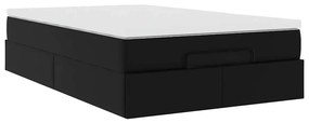 Ottomán ágykeret matraccal Fekete 120x190 cm műbőrrel