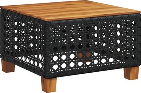 vidaXL fekete polyrattan és akácfa kerti asztal 55 x 55 x 36 cm