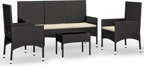 vidaXL 4 részes fekete polyrattan kerti ülőgarnitúra párnákkal