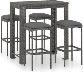 vidaXL 5 részes szürke polyrattan kerti bárszett párnákkal