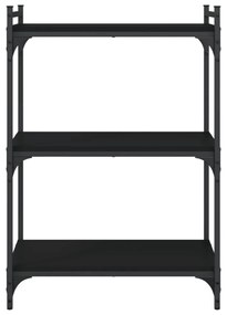 3 szintes fekete szerelt fa könyvespolc 60x30x86 cm