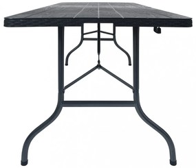 fekete HDPE rattan szerű összecsukható kerti asztal 180x75x72cm