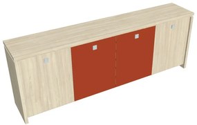 Verno alacsony szekrény 248 x 46 x 90 cm, kombinált ajtó, akác / narancs