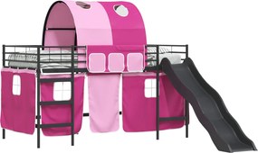 vidaXL Gyerekek Loft Ágykerete Fekete és Rózsaszín 90 x 200 cm Fém