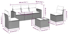 6 részes fekete polyrattan kerti ülőgarnitúra párnákkal