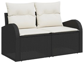 7 darabos Kert Kanapé Szett Párnákkal - Fekete Poli Rattan, 2-fős Kert Kanapé Tárolóval és Párnákkal - Fekete Poli Rattan