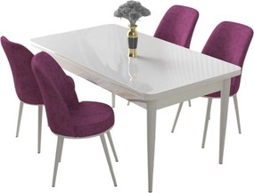 Nil étkezőgarnitúra, fehér-lila, 110 cm