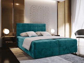 Kárpitozott boxspring ágy GLORIEN VELVET 140x200 cm türkiz Matrac: Bonell rugós matrac