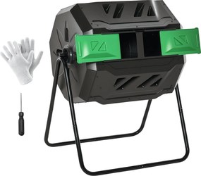 Outsunny Komposztermelő 160L, 71cm x 65cm x 96cm Forgatható Gyors Komposzteres, Műanyagból Készült, 2 Kamrás Thermokomposztáló, Szerves és Kerti Hulla