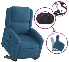 elektromos felállást segítő kék bársony dönthető fotel