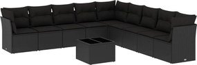 vidaXL 10 részes fekete polyrattan kerti ülőgarnitúra párnákkal