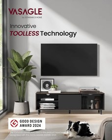 VASAGLE TV-állvány szerszámmentes összeszereléssel (akár 60" TV-hez), 140 x 39 x 45 cm, hamubarna
