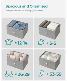 Tároló szekrény hat fiókkal, ruhás szekrény, fehér és világosszürke 80x30x85cm