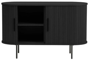 Fekete komód tolóajtóval, tölgyfa dekorral 120x76x45 cm Nola – Unique Furniture
