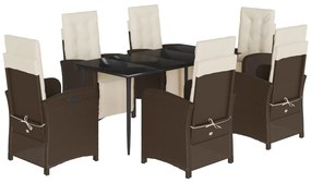 7 részes barna polyrattan kerti étkezőgarnitúra párnával