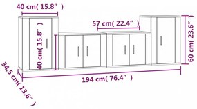 4 részes barna tölgy színű szerelt fa TV-szekrényszett