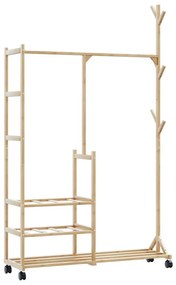 bambusz ruhaállvány polcokkal és kerekekkel 100x38x175,5 cm