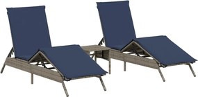 vidaXL 2 db szürke polyrattan napozóágy asztallal