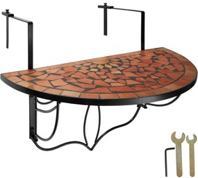 tectake 402765 lehajtható asztal erkélyre mozaikkal 75x65x62cm - terrakotta