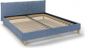 Kék kárpitozott franciaágy ágyráccsal 160x200 cm Tina – Ropez