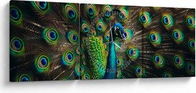 Kép – Pávatoll (órával) (90x30 cm)