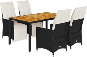 vidaXL 5 részes fekete polyrattan kerti étkezőgarnitúra párnákkal