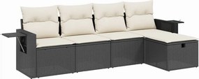 vidaXL 5 részes fekete polyrattan kerti kanapészett párnákkal