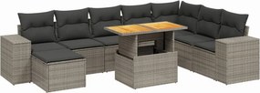 vidaXL 9 részes szürke polyrattan kerti ülőgarnitúra párnákkal