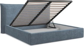 Kék kárpitozott ágyneműtartós franciaágy ágyráccsal 140x200 cm Esala – Makamii