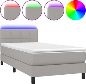 vidaXL világosszürke szövet rugós és LED-es ágy matraccal 90x190 cm