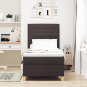 Box Spring Ágy matraccal &amp; LED világítással Sötétbarna 90x200 cm Szövet