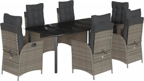 vidaXL 7 részes szürke polyrattan kerti étkezőgarnitúra párnával