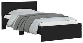 fekete szerelt fa ágykeret fejtámlával 100 x 200 cm