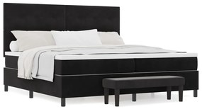 Box spring ágy matraccal és paddal, fekete, 200x200 cm, bársony