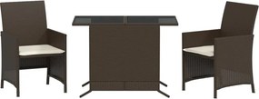 vidaXL 3 részes barna polyrattan bisztrógarnitúra párnákkal