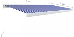 kék és fehér manuális, kazettás napellenző 500 x 300 cm